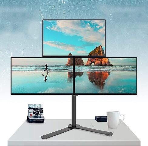 Three Screens Monitor Desk Mount, Free-Standing Desk Stand Riser for 12 Inch to 27 Inch Screen, Holds Three Screen, Single Screen Holds Up to 8kg/17.6lbs in Kuwait
