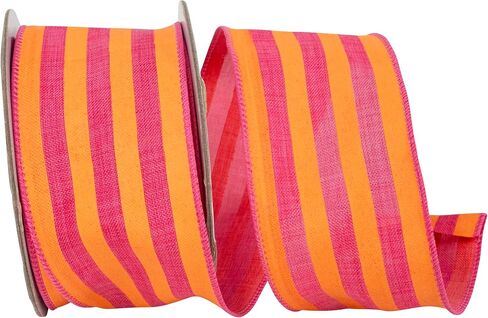 Reliant Ribbon Broad Striped Linen Value Wired Edge, Orange/Fuchsia, 2-1/2 Inch, 10 Yards in Kuwait