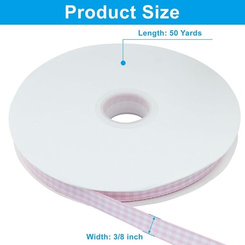 3/8 Inch 50 Yards Gingham Plaid Ribbon with 60" Tape, Pink and White Checked Buffalo Ribbon for Gift Wrap/Hair Bows/Crafts in Saudi Arabia