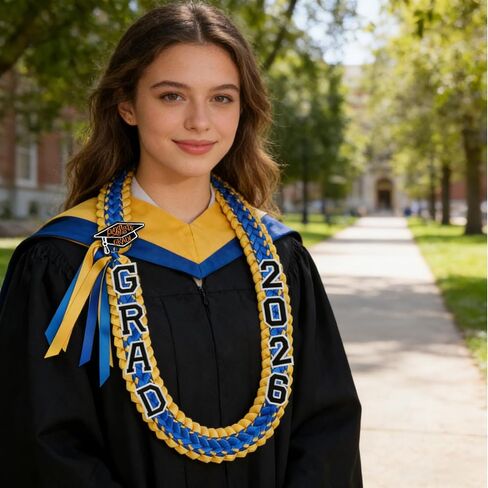 Fumwase Graduation Leis Class of 2026 شريط التخرج الأزرق والذهبي مع سلك الشرف للتخرج للجنسين (أزرق) in Kuwait
