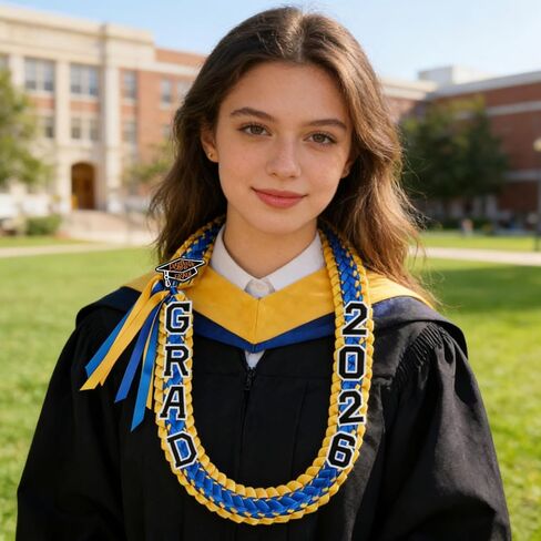 Fumwase Graduation Leis Class of 2026 شريط التخرج الأزرق والذهبي مع سلك الشرف للتخرج للجنسين (أزرق) in Kuwait