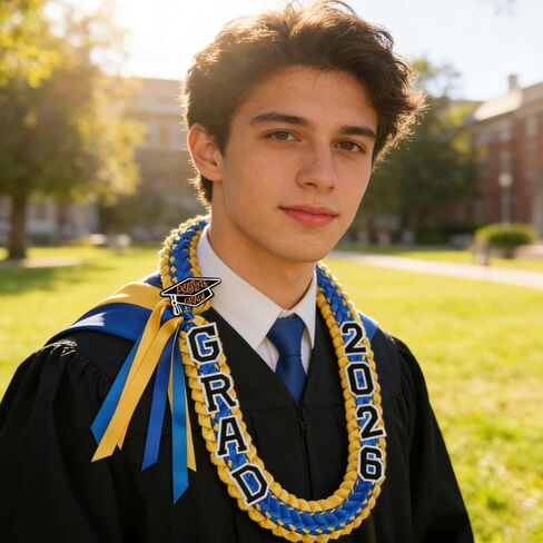 Fumwase Graduation Leis Class of 2026 شريط التخرج الأزرق والذهبي مع سلك الشرف للتخرج للجنسين (أزرق) in Kuwait