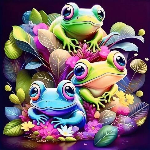 YIYITUPO Diamond Painting Kit, Colorful Frogs with Flowers, 13.78x13.78 Inch, Full Drill Round Diamond Beads, Resin Rhinestones, Animal Theme, DIY Art Craft in Saudi Arabia