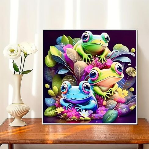 YIYITUPO Diamond Painting Kit, Colorful Frogs with Flowers, 13.78x13.78 Inch, Full Drill Round Diamond Beads, Resin Rhinestones, Animal Theme, DIY Art Craft in Saudi Arabia
