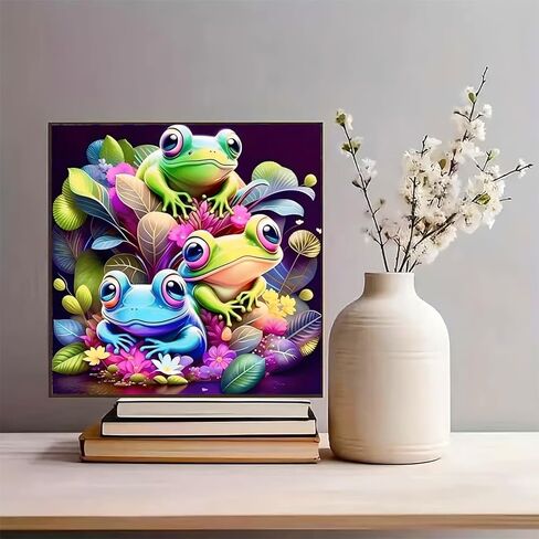 YIYITUPO Diamond Painting Kit, Colorful Frogs with Flowers, 13.78x13.78 Inch, Full Drill Round Diamond Beads, Resin Rhinestones, Animal Theme, DIY Art Craft in Saudi Arabia