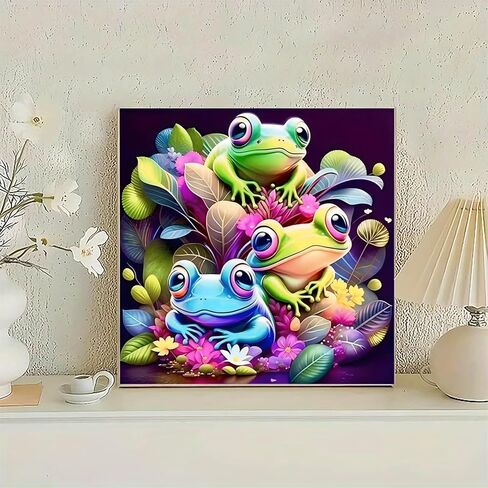 YIYITUPO Diamond Painting Kit, Colorful Frogs with Flowers, 13.78x13.78 Inch, Full Drill Round Diamond Beads, Resin Rhinestones, Animal Theme, DIY Art Craft in Saudi Arabia