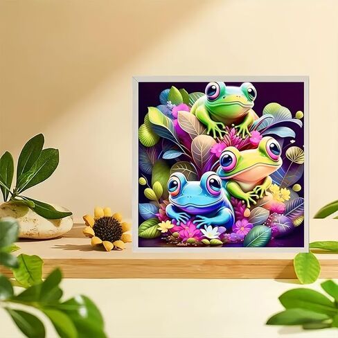 YIYITUPO Diamond Painting Kit, Colorful Frogs with Flowers, 13.78x13.78 Inch, Full Drill Round Diamond Beads, Resin Rhinestones, Animal Theme, DIY Art Craft in Saudi Arabia