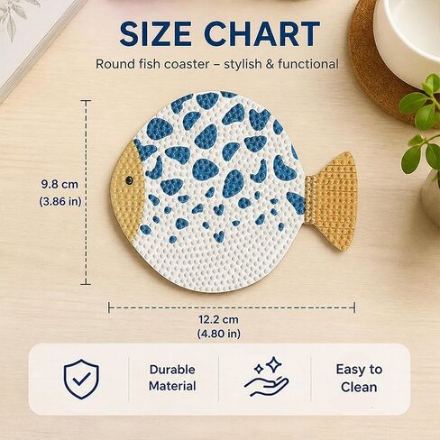 8 Pcs Ocean Fish Diamond Painting Coasters with Holder, 10x12.4cm Wooden DIY Craft Kit for Adults, 5D Sparkling Sea Life Art for Coastal Decor, Table Protection Gift in Kuwait