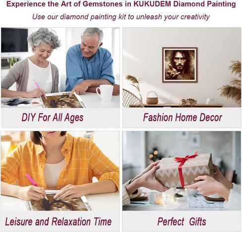 KUKUDEM Jesus Diamond Painting Kits for Adults, Round Full Drill Diamond Art Kits, 5D DIY Diamonds Crafts for Home Wall Decoration Gifts 12×12inch in Kuwait