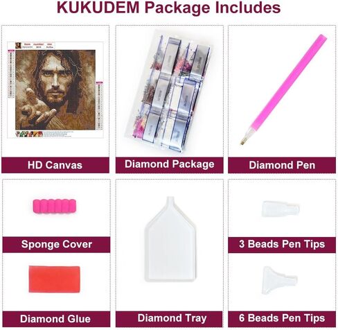 KUKUDEM Jesus Diamond Painting Kits for Adults, Round Full Drill Diamond Art Kits, 5D DIY Diamonds Crafts for Home Wall Decoration Gifts 12×12inch in Kuwait