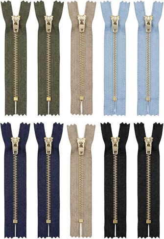 Wonesifee #4 10 Pcs Jeans Metal Zipper Bulk Brass Teeth 6" Close End Zipper for Sewing Fly Fronts 5 Colors Assorted Zippers for Pants Purse Wallet Bag Pocket DIY (5 inch (10pcs)) in Saudi Arabia