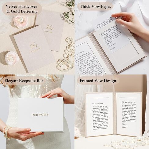 Premium Velvet Hardcover Wedding Vow Books Set of 2 (5.9" x 8.3") with Display Frame - Insert & Frame Your Written Vows - Gold Foil Lettering - “To My Wife" & “To My Husband" - Includes Keepsake Box in Saudi Arabia