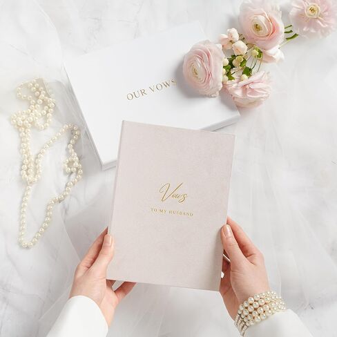 Premium Velvet Hardcover Wedding Vow Books Set of 2 (5.9" x 8.3") with Display Frame - Insert & Frame Your Written Vows - Gold Foil Lettering - “To My Wife" & “To My Husband" - Includes Keepsake Box in Saudi Arabia