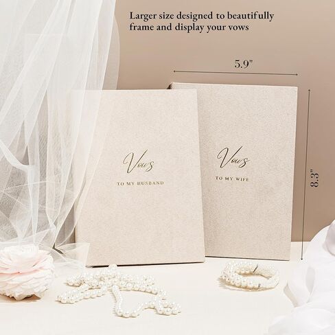 Premium Velvet Hardcover Wedding Vow Books Set of 2 (5.9" x 8.3") with Display Frame - Insert & Frame Your Written Vows - Gold Foil Lettering - “To My Wife" & “To My Husband" - Includes Keepsake Box in Saudi Arabia