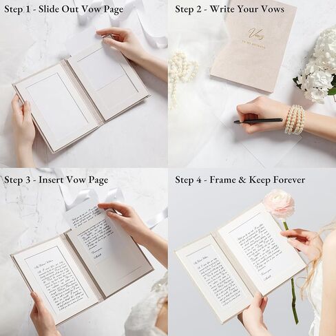 Premium Velvet Hardcover Wedding Vow Books Set of 2 (5.9" x 8.3") with Display Frame - Insert & Frame Your Written Vows - Gold Foil Lettering - “To My Wife" & “To My Husband" - Includes Keepsake Box in Saudi Arabia