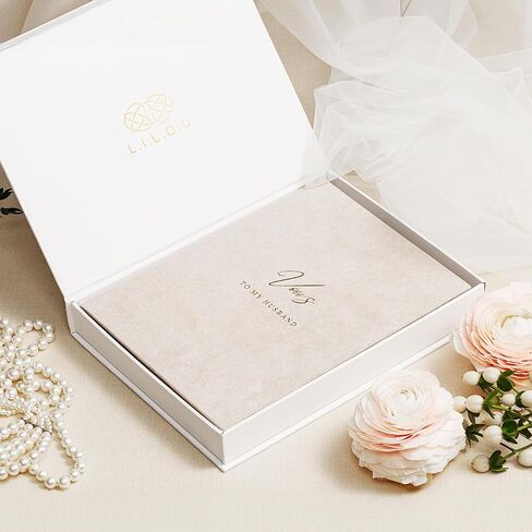 Premium Velvet Hardcover Wedding Vow Books Set of 2 (5.9" x 8.3") with Display Frame - Insert & Frame Your Written Vows - Gold Foil Lettering - “To My Wife" & “To My Husband" - Includes Keepsake Box in Saudi Arabia