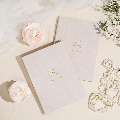 Premium Velvet Hardcover Wedding Vow Books Set of 2 (5.9" x 8.3") with Display Frame - Insert & Frame Your Written Vows - Gold Foil Lettering - “To My Wife" & “To My Husband" - Includes Keepsake Box in Saudi Arabia