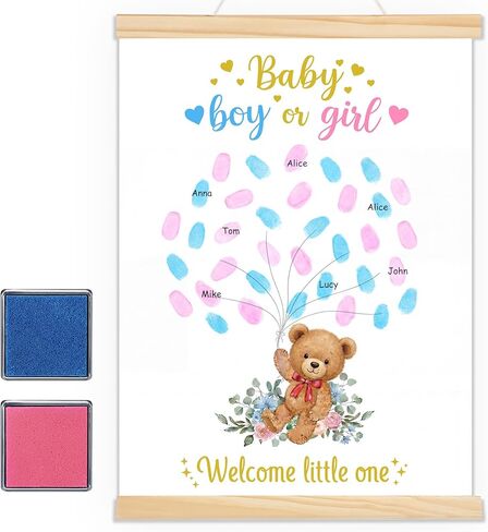 Haull Gender Reveal Fingerprint Tree Canvas Guest Books 11.8 x 15.8 in Gender Reveal Games for Guests, Baby Shower Decorations Gifts Ideas He or She Thumbprint Hanging Paintings Party Favors in Saudi Arabia