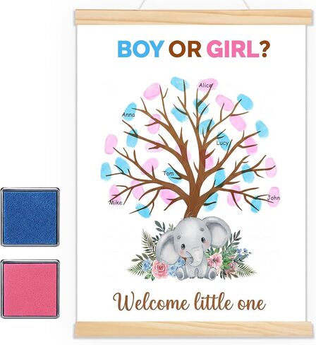 Haull Gender Reveal Fingerprint Tree Canvas Guest Books 11.8 x 15.8 in Gender Reveal Games for Guests, Baby Shower Decorations Gifts Ideas He or She Thumbprint Hanging Paintings Party Favors in Saudi Arabia