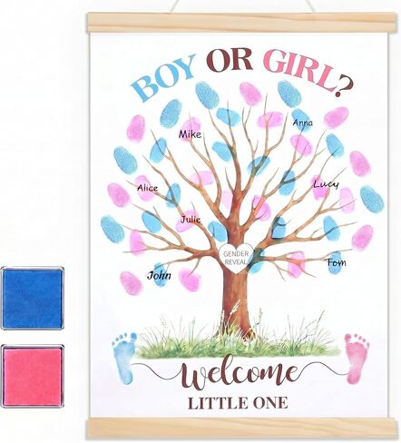 Haull Gender Reveal Fingerprint Tree Canvas Guest Books 11.8 x 15.8 in Gender Reveal Games for Guests, Baby Shower Decorations Gifts Ideas He or She Thumbprint Hanging Paintings Party Favors in Saudi Arabia