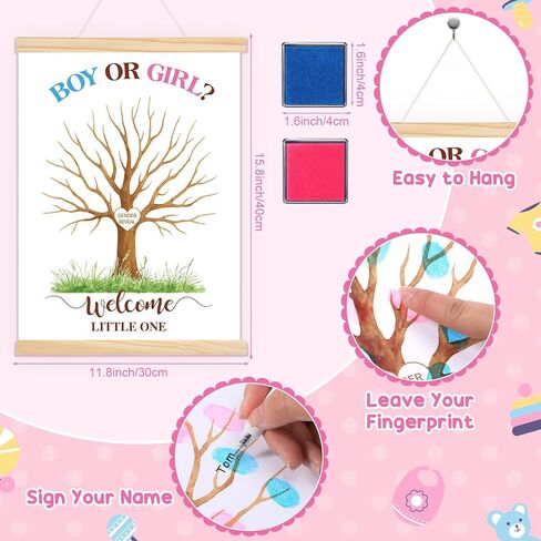 Haull Gender Reveal Fingerprint Tree Canvas Guest Books 11.8 x 15.8 in Gender Reveal Games for Guests, Baby Shower Decorations Gifts Ideas He or She Thumbprint Hanging Paintings Party Favors in Saudi Arabia