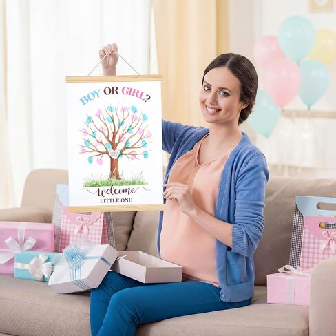 Haull Gender Reveal Fingerprint Tree Canvas Guest Books 11.8 x 15.8 in Gender Reveal Games for Guests, Baby Shower Decorations Gifts Ideas He or She Thumbprint Hanging Paintings Party Favors in Saudi Arabia