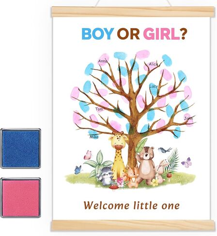 Haull Gender Reveal Fingerprint Tree Canvas Guest Books 11.8 x 15.8 in Gender Reveal Games for Guests, Baby Shower Decorations Gifts Ideas He or She Thumbprint Hanging Paintings Party Favors in Saudi Arabia