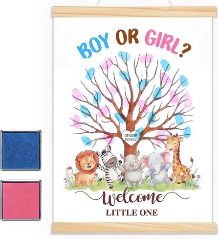 Haull Gender Reveal Fingerprint Tree Canvas Guest Books 11.8 x 15.8 in Gender Reveal Games for Guests, Baby Shower Decorations Gifts Ideas He or She Thumbprint Hanging Paintings Party Favors in Saudi Arabia