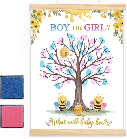Haull Gender Reveal Fingerprint Tree Canvas Guest Books 11.8 x 15.8 in Gender Reveal Games for Guests, Baby Shower Decorations Gifts Ideas He or She Thumbprint Hanging Paintings Party Favors in Saudi Arabia
