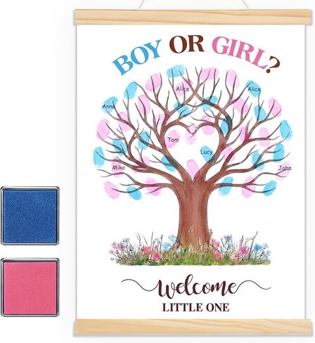 Haull Gender Reveal Fingerprint Tree Canvas Guest Books 11.8 x 15.8 in Gender Reveal Games for Guests, Baby Shower Decorations Gifts Ideas He or She Thumbprint Hanging Paintings Party Favors in Saudi Arabia