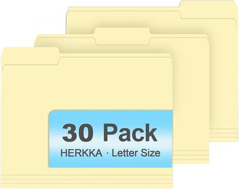 Manila Folders, HERKKA 30 Pack 1/3 Cut Tab File Folders, Manila Folders 8.5 x 11 Designed for Office and Classroom Use, Letter Size in Kuwait