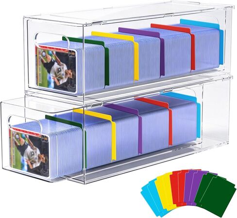 TREWAVE 2 Pack Trading Card Storage Box with 10 Dividers, Plastic Clear Drawer Organizer Case, Stackable for Toploaders, Sports Cards & TCG in Saudi Arabia