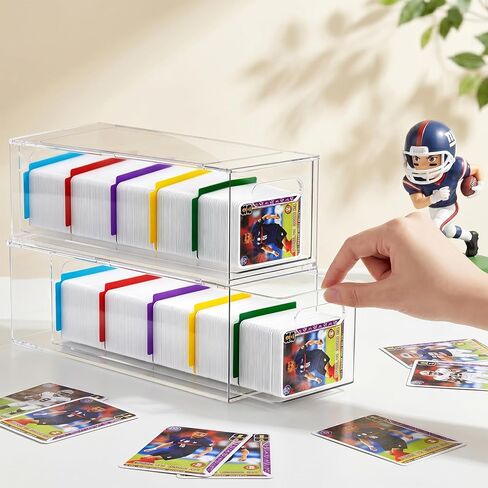 TREWAVE 2 Pack Trading Card Storage Box with 10 Dividers, Plastic Clear Drawer Organizer Case, Stackable for Toploaders, Sports Cards & TCG in Saudi Arabia