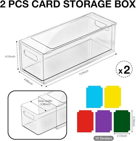 TREWAVE 2 Pack Trading Card Storage Box with 10 Dividers, Plastic Clear Drawer Organizer Case, Stackable for Toploaders, Sports Cards & TCG in Saudi Arabia