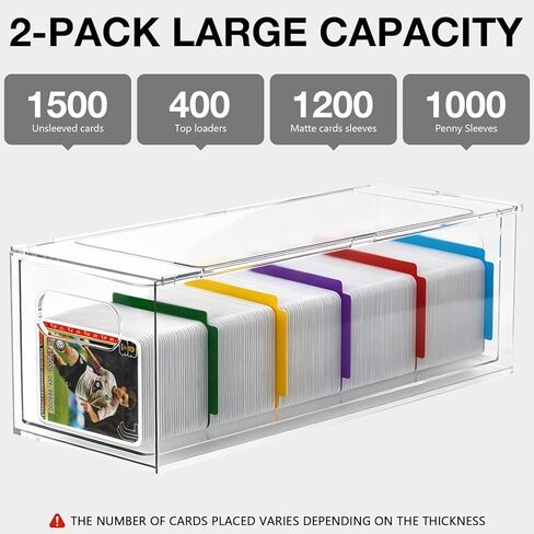 TREWAVE 2 Pack Trading Card Storage Box with 10 Dividers, Plastic Clear Drawer Organizer Case, Stackable for Toploaders, Sports Cards & TCG in Saudi Arabia