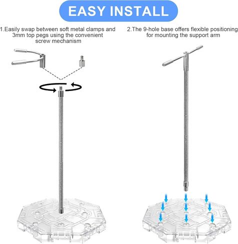 2 Pack Action Figure Stand with 2 Adjustable Serpentine Arms Soft Metal clamp & 3mm Metal Peg, Figure Display Holder Stand Base Compatible with 6 inch Marvel Legends and HG RG SD SHF Gundam 1/144 Toy in Kuwait