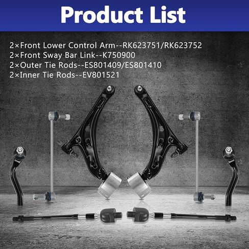 Control Arm, Replacement For Front Lower Control Arm with Ball Joint Sway Bar Outer Inner Tie Rod Compatible With 2018-2023 Chevrolet Traverse, 2018-2023 Buick Enclave - 8 Pcs in Kuwait