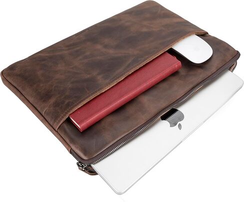 VENOULT Genuine Leather Laptop & Tablet Sleeve – Slim Design, Fits Devices up to 12" - 16" – Customizable Design, Soft Suede Lining, Lightweight Case for (Chocolate Brown, up to 16" Devices) in Saudi Arabia
