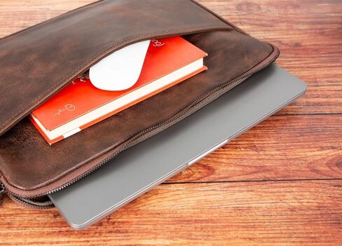 VENOULT Genuine Leather Laptop & Tablet Sleeve – Slim Design, Fits Devices up to 12" - 16" – Customizable Design, Soft Suede Lining, Lightweight Case for (Chocolate Brown, up to 16" Devices) in Saudi Arabia