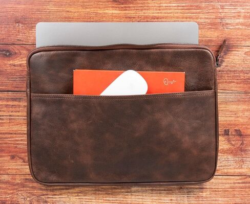 VENOULT Genuine Leather Laptop & Tablet Sleeve – Slim Design, Fits Devices up to 12" - 16" – Customizable Design, Soft Suede Lining, Lightweight Case for (Chocolate Brown, up to 16" Devices) in Saudi Arabia