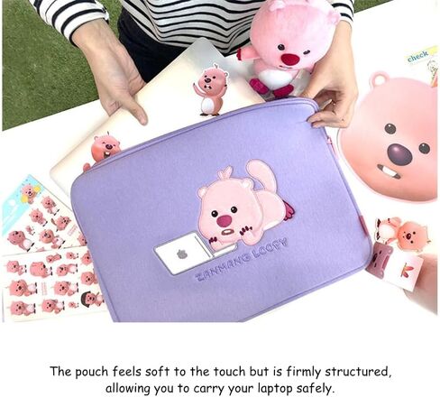 ZANMANG LOOPY ZanmangLoopy embroidered laptop bag 13–15 inch - Official goods, 13-15 inch, super soft, laptop pouch for students, charm of Korean character in Saudi Arabia