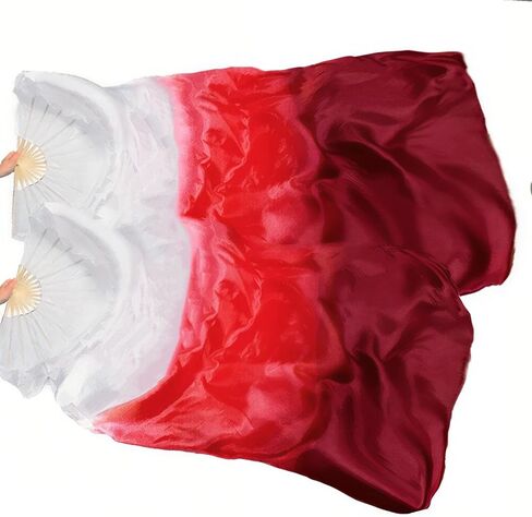 1 Pair of Women's Long Belly Dance Fans (Left and Right) - Premium Artificial Silk Fans, Suitable for Professional Dancers and Cultural Festival Performances | Foldable Dance Fans in Saudi Arabia