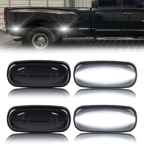 LED Rear Side Marker Lights Assembly for 2003-2009 Dodge Ram 2500 3500 Dual Rear Wheel Fender Bumper Marker Signal Lamps, Replace OEM Smoked Lens White LED Side Turn Signal Lamps, 4 PCS in Saudi Arabia