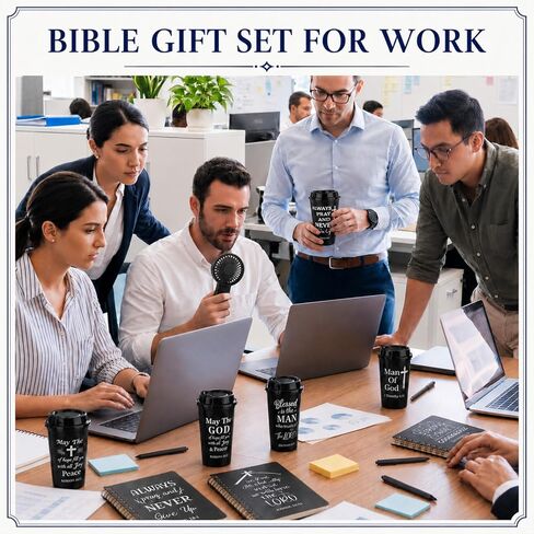 Havawish 48 Pcs/ 12 Sets Christian Gifts for Men Father's Day Man of God Present Box Religious Basket Catholic Spiritual Pastor Appreciation Gift with Coffee Mug Notebook Pen Fan for Dad Husband in Kuwait
