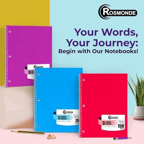 مجموعة من 50 حزمة من Rosmonde، ورق رسم بياني حلزوني لموضوع واحد، 140 صفحة (70 ورقة)، 8.5 × 10.5، دفتر ملاحظات حلزوني بحواف رباعية شبكية مقاس 4 × 4، 3 فتحات مثقوبة، دفاتر ملاحظات لولبية من ورق الرسم البياني رباعي السائبة in Kuwait