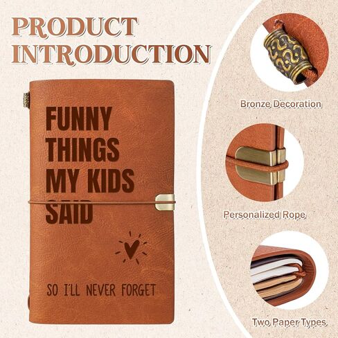 New Mom Gifts - “Funny Things My Kids Said" Leather Journal with Pen, New Parents Gifts for Couples, Mothers Day, Fathers Day, Christmas, Birthday, Childhood Memory Notebook in Saudi Arabia