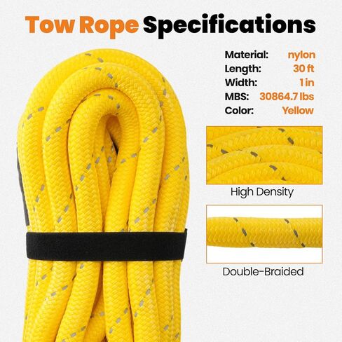 maXpeedingrods 1" x 30ft Kinetic Tow Rope Recovery Kit for Off-Road Vehicles, Nylon Rescue Tow Rope Kit, Yellow (30865 LBS) in Kuwait