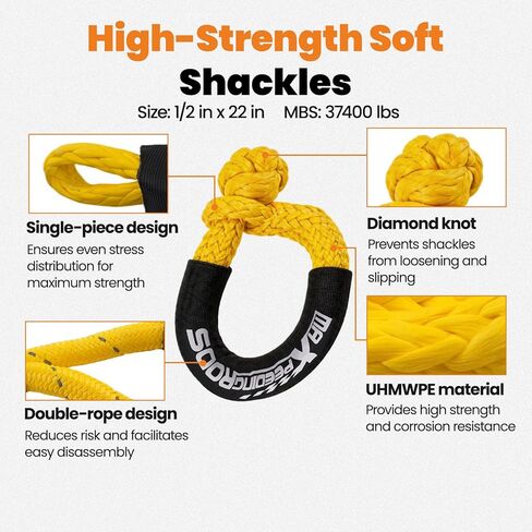 maXpeedingrods 1" x 30ft Kinetic Tow Rope Recovery Kit for Off-Road Vehicles, Nylon Rescue Tow Rope Kit, Yellow (30865 LBS) in Kuwait