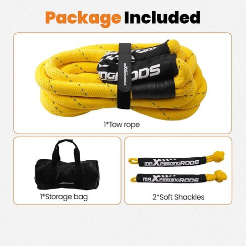 maXpeedingrods 1" x 30ft Kinetic Tow Rope Recovery Kit for Off-Road Vehicles, Nylon Rescue Tow Rope Kit, Yellow (30865 LBS) in Kuwait