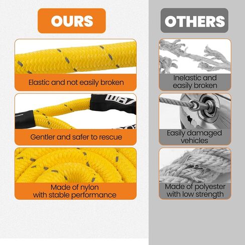 maXpeedingrods 1" x 30ft Kinetic Tow Rope Recovery Kit for Off-Road Vehicles, Nylon Rescue Tow Rope Kit, Yellow (30865 LBS) in Kuwait